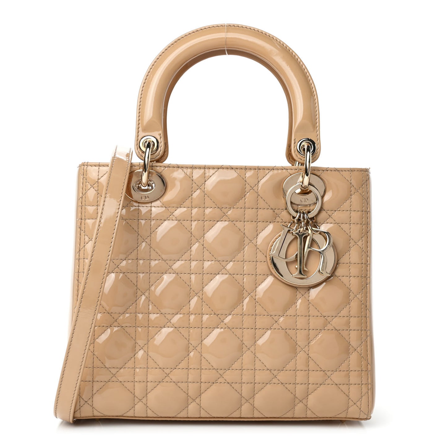 Patent Cannage Medium Lady Dior Dark Beige