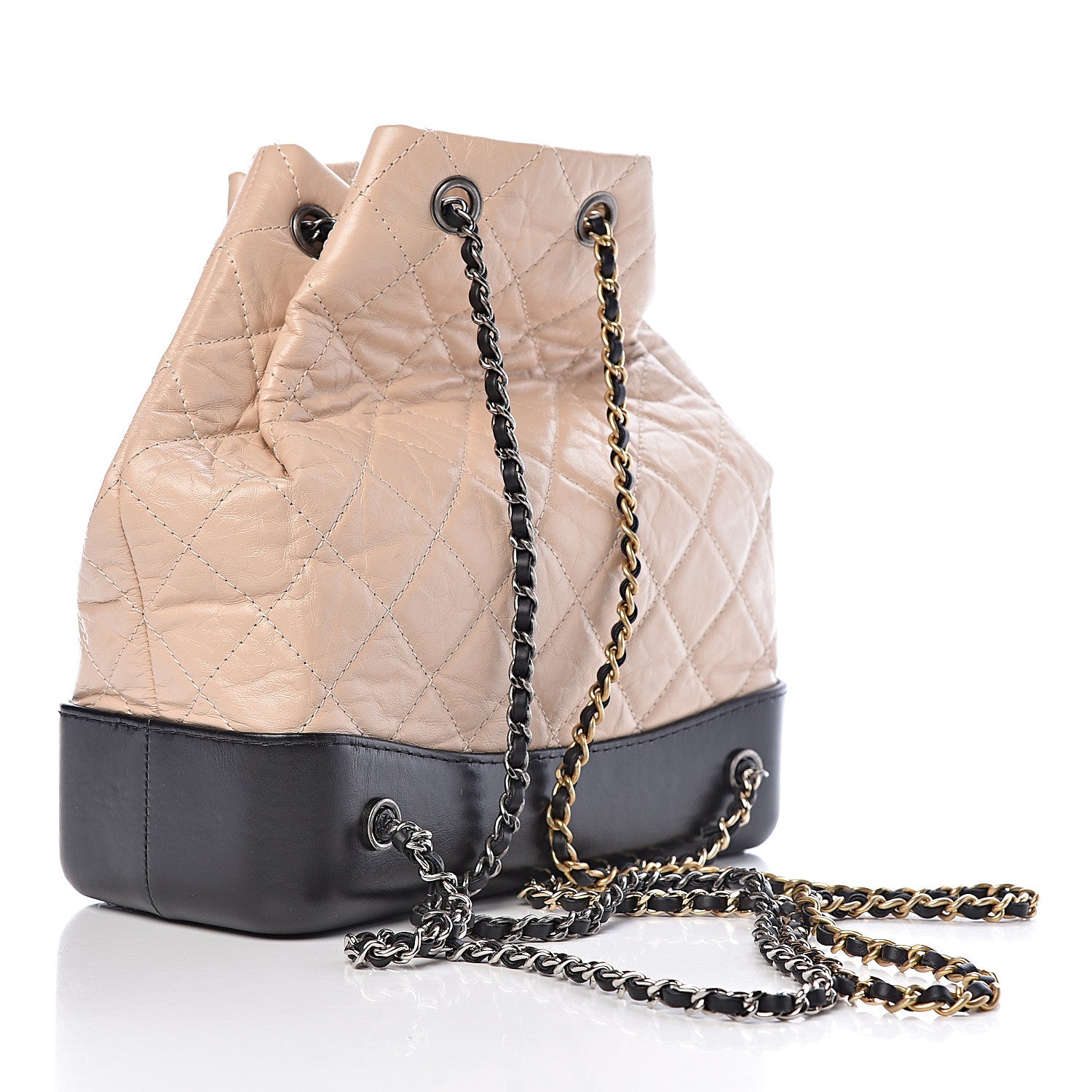 Chanel Aged Calfskin Quilted Gabrielle Backpack Beige Black 3 of 10