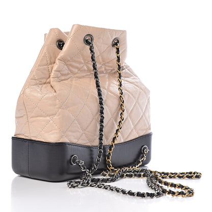 Chanel Aged Calfskin Quilted Gabrielle Backpack Beige Black 3 of 10