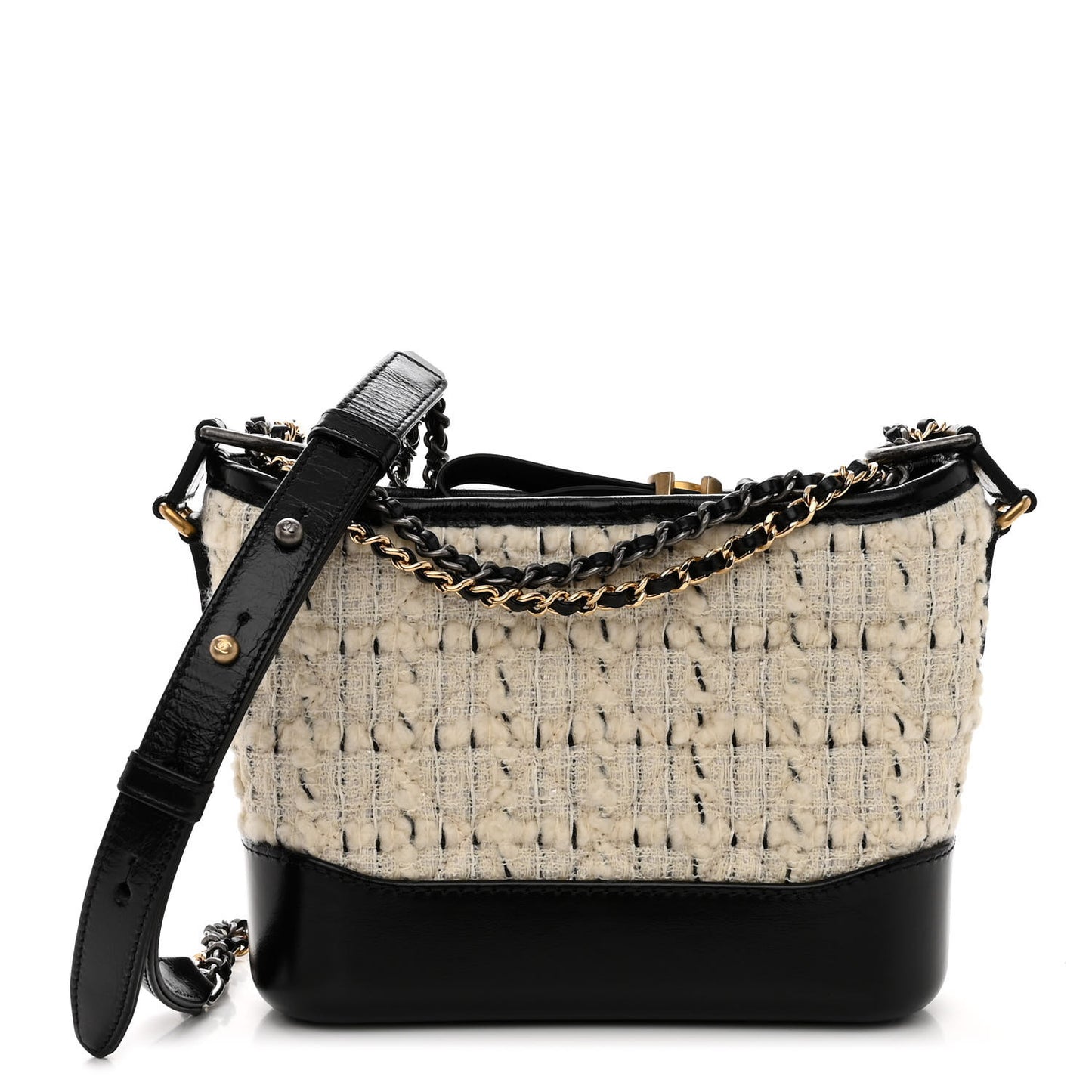 Tweed Calfskin Quilted Small Gabrielle Hobo Ivory Black
