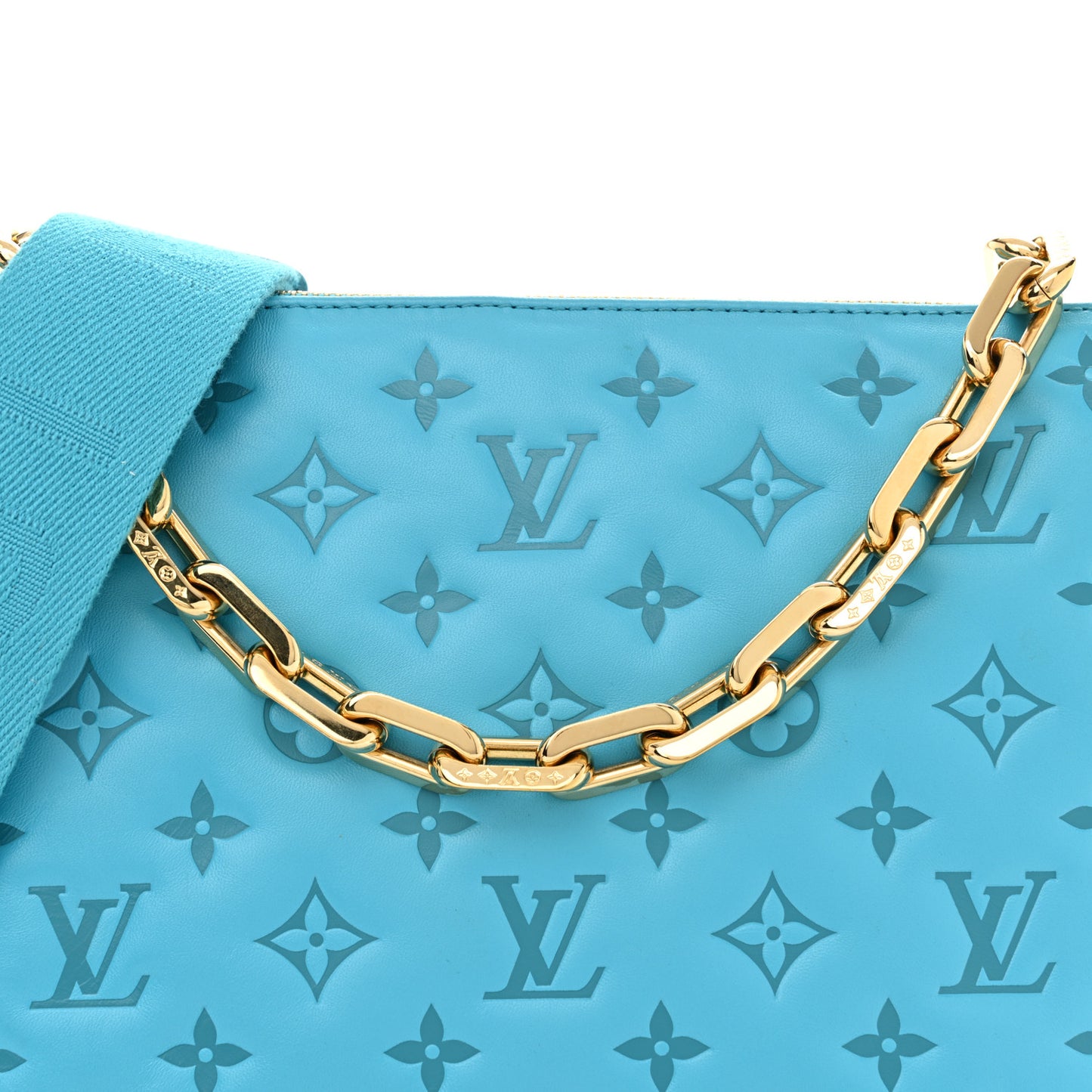 Lambskin Embossed Monogram Coussin PM Turquoise