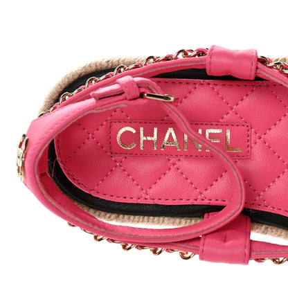 Chanel Lambskin Chain CC Thong Espadrille Sandals 35 Pink 7 of 11