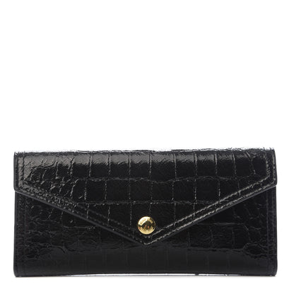 Miu Miu Patent Crocodile Embossed Saint Cocco Lux Flap Wallet Black Petalo 1 of 7