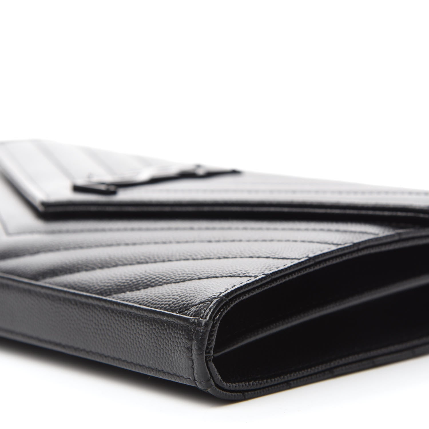 Saint Laurent Grain De Poudre Matelasse Chevron Monogram Chain Wallet Black 7 of 11
