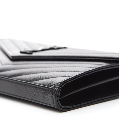 Saint Laurent Grain De Poudre Matelasse Chevron Monogram Chain Wallet Black 7 of 11