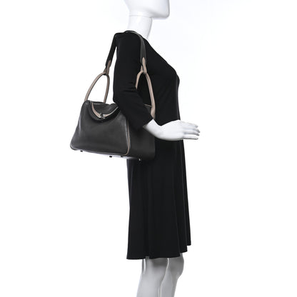 Hermes Taurillon Clemence Bi-Color Lindy 30 Graphite Gris Tourterelle 3 of 10