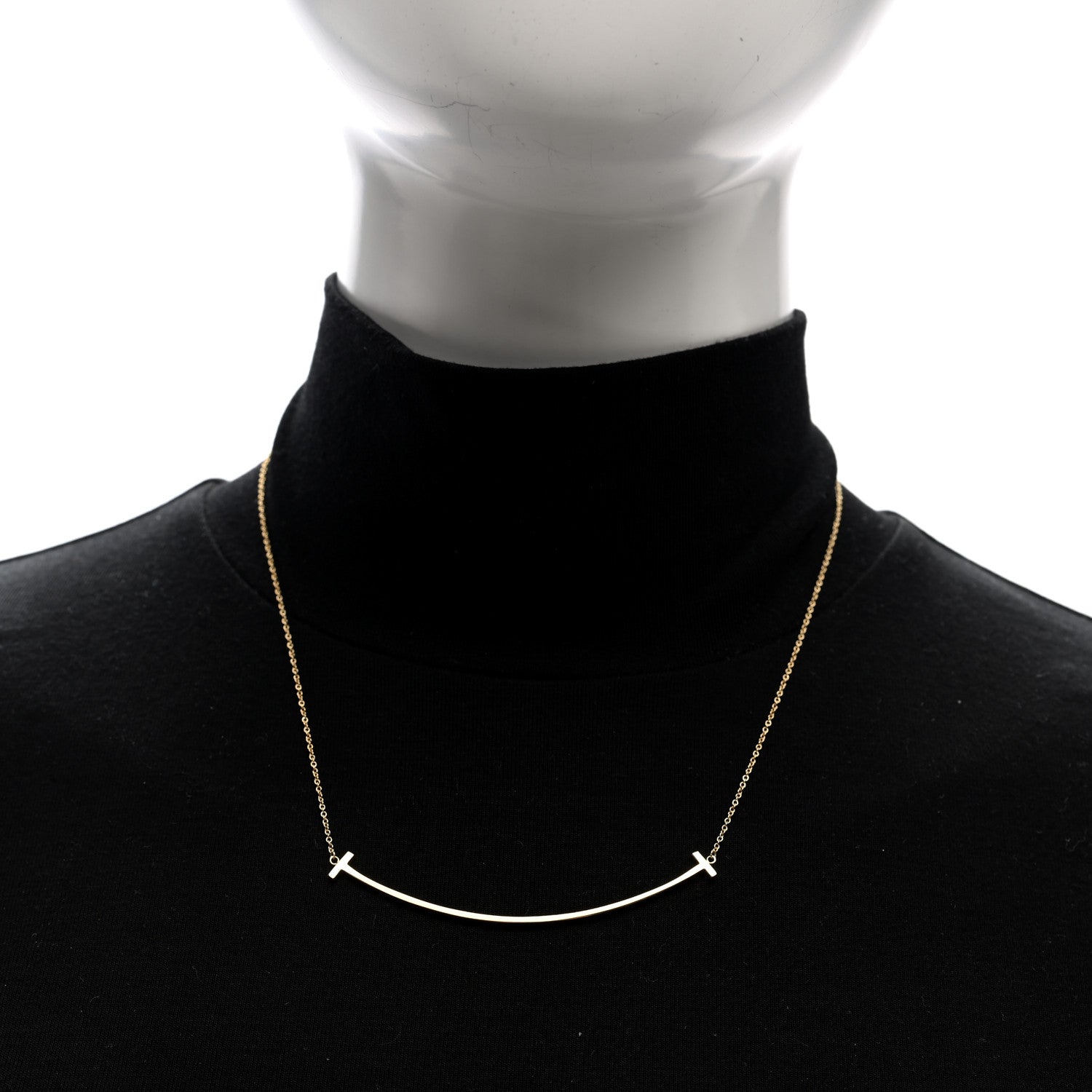Tiffany 18K Yellow Gold Large T Smile Pendant Necklace 2 of 4