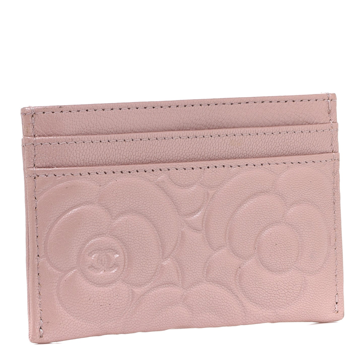 Goatskin Camellia Embossed Card Holder Light Pink