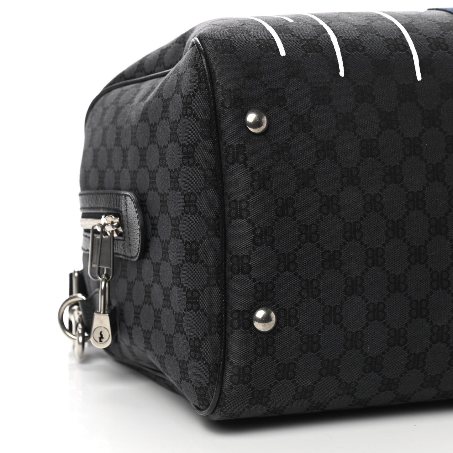 X BALENCIAGA BB Monogram Web Graffiti Medium Ophidia Carry-On Duffle Bag Black