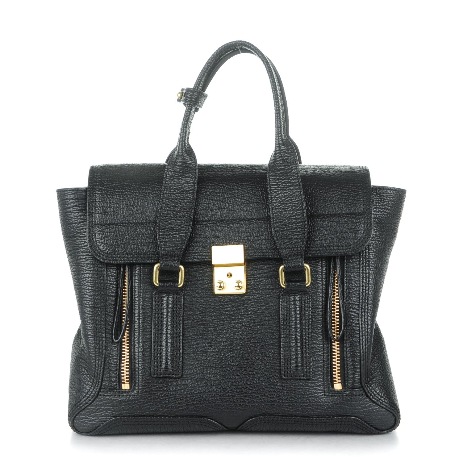 3.1 Phillip Lim 3.1 Textured Calfskin Medium Pashli Satchel Black 1 of 8