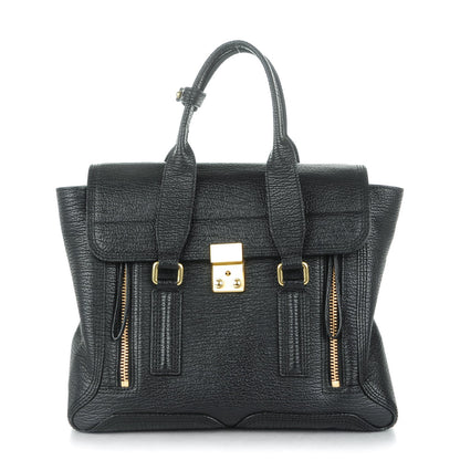 3.1 Phillip Lim 3.1 Textured Calfskin Medium Pashli Satchel Black 1 of 8