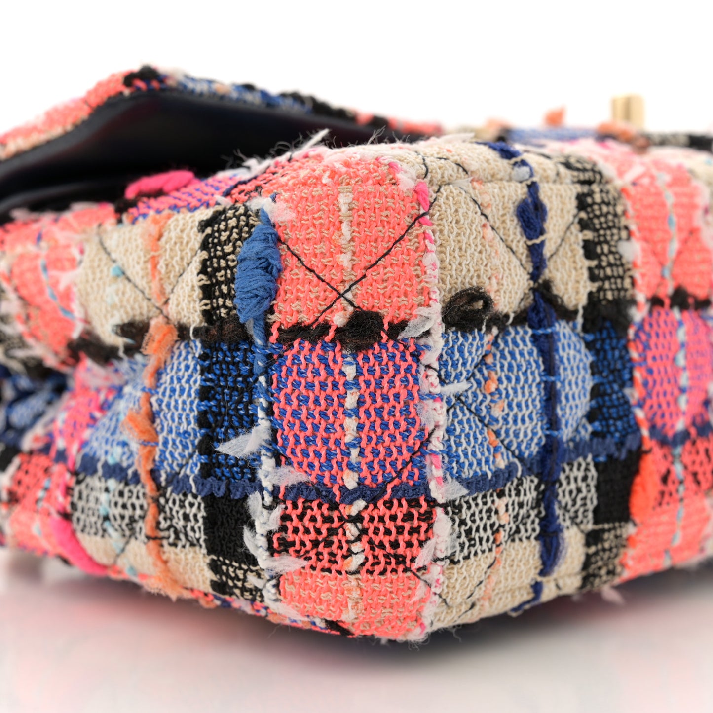 Tweed Quilted Medium Double Flap Blue Orange Yellow