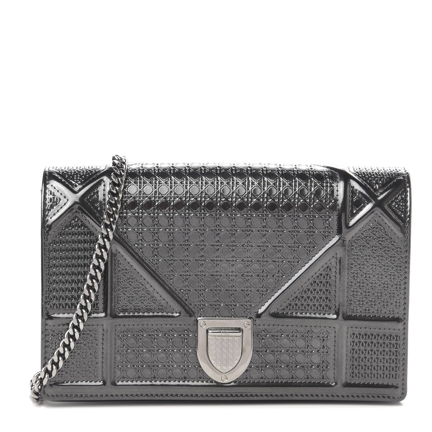 Christian Dior Metallic Patent Micro-Cannage Small Diorama Flap Bag Silver 1 of 10