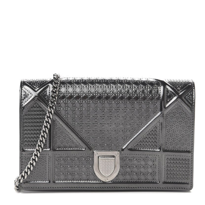 Christian Dior Metallic Patent Micro-Cannage Small Diorama Flap Bag Silver 1 of 10