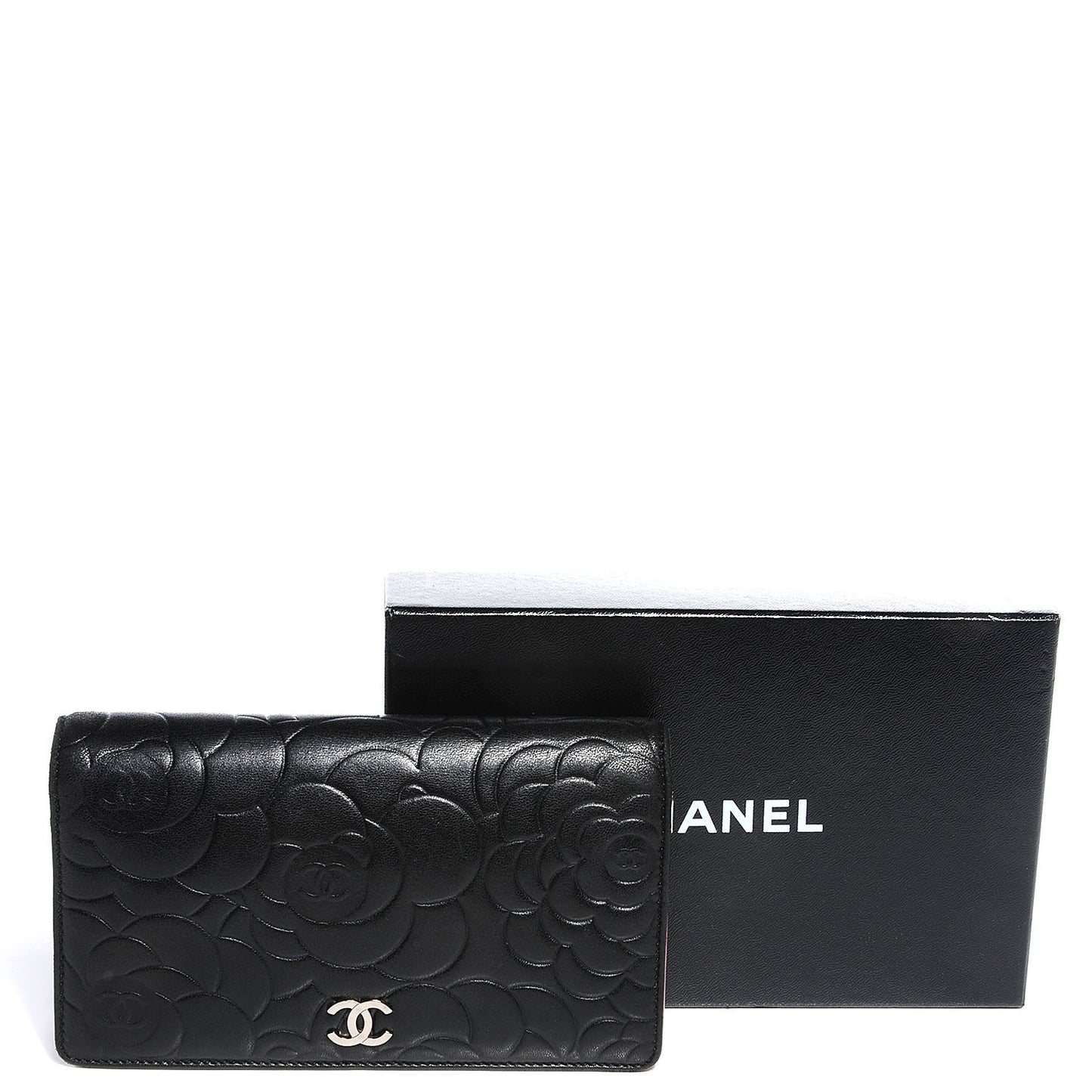 Lambskin Camellia Yen Wallet Black
