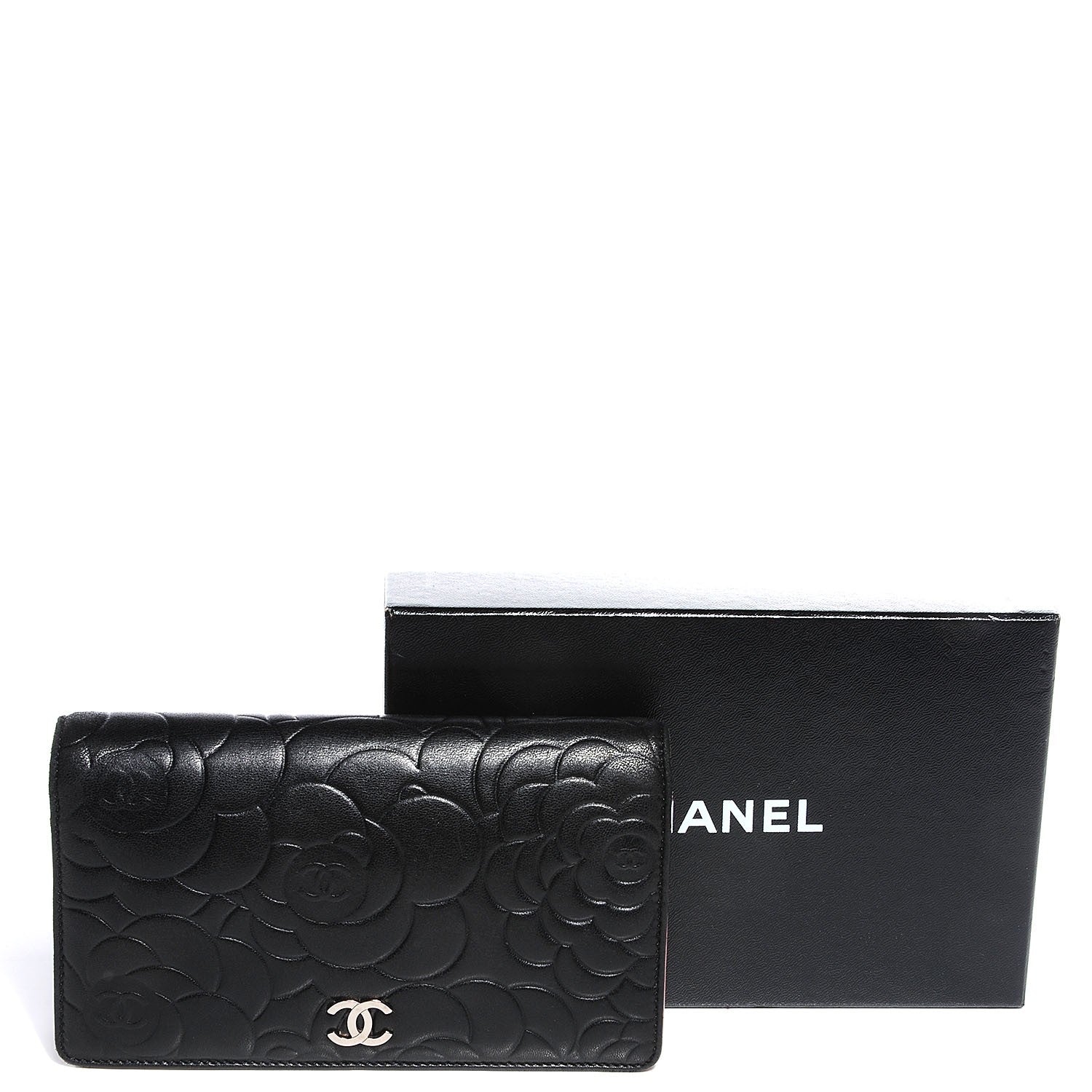 Chanel Lambskin Camellia Yen Wallet Black 4 of 8