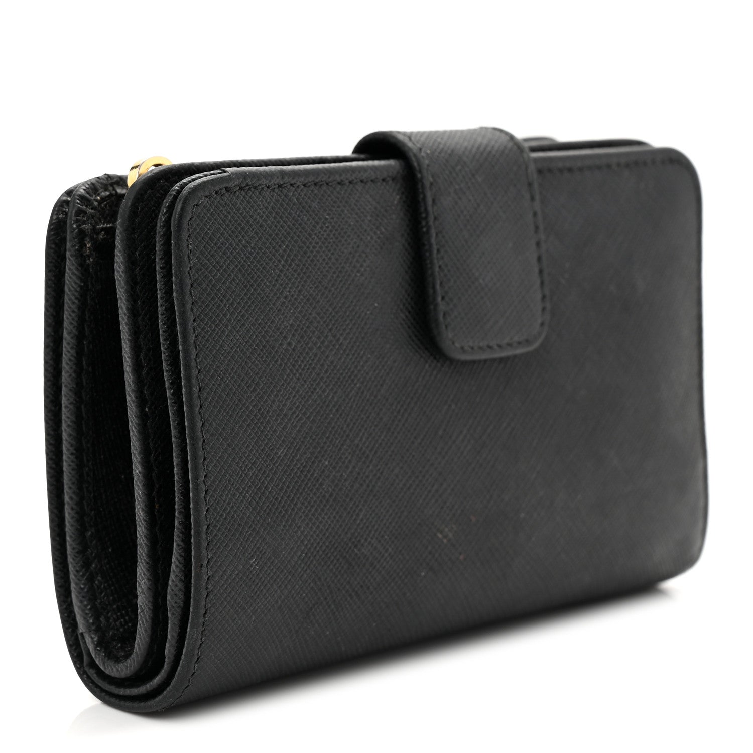 Prada Saffiano Metal Compact Zip Around Wallet Black 3 of 8