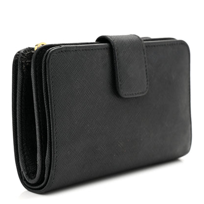 Prada Saffiano Metal Compact Zip Around Wallet Black 3 of 8