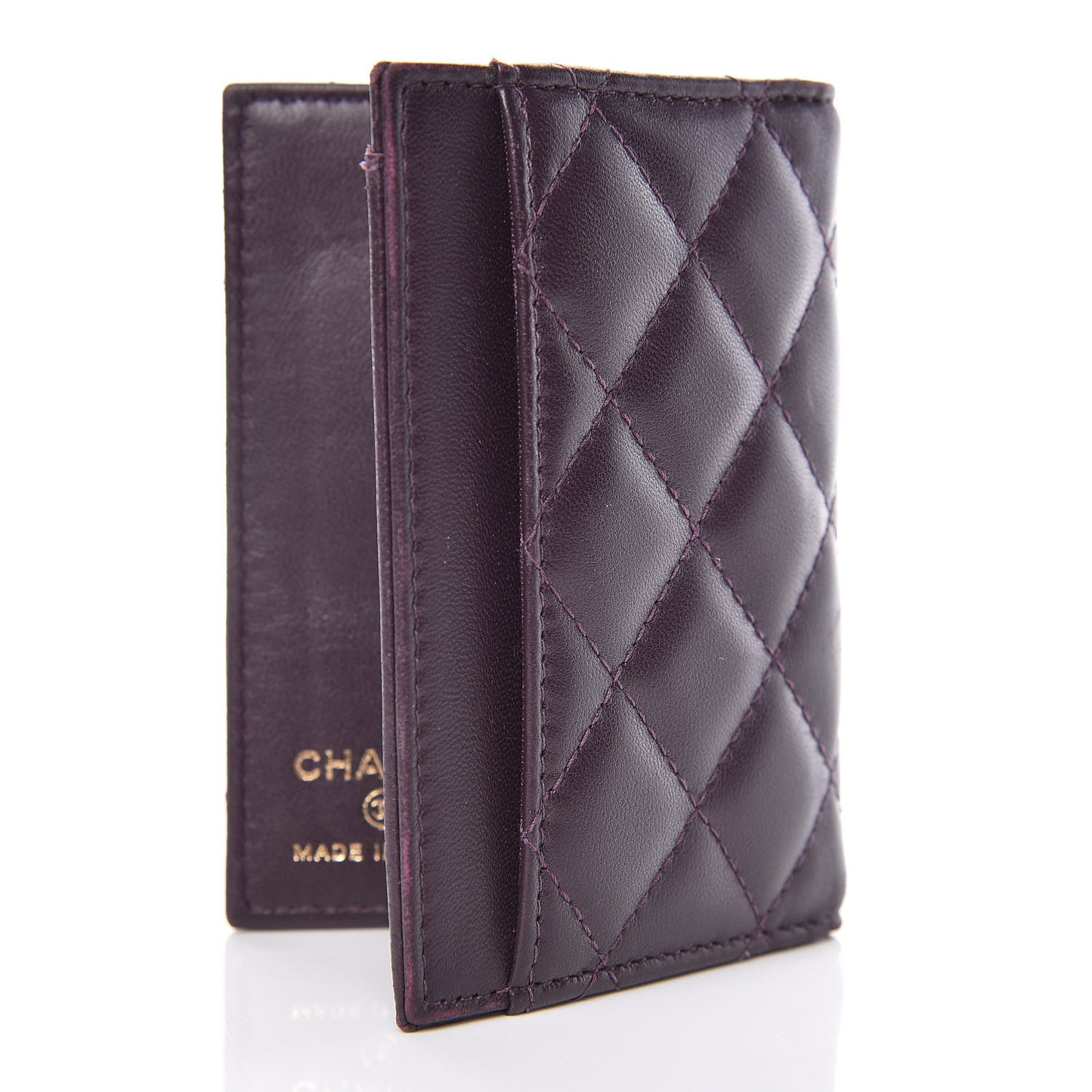 Lambskin Quilted Card Holder Wallet Purple