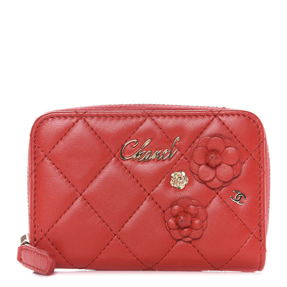 Chanel Lambskin Quilted Camellia Zip Coin Purse Red 1 of 8