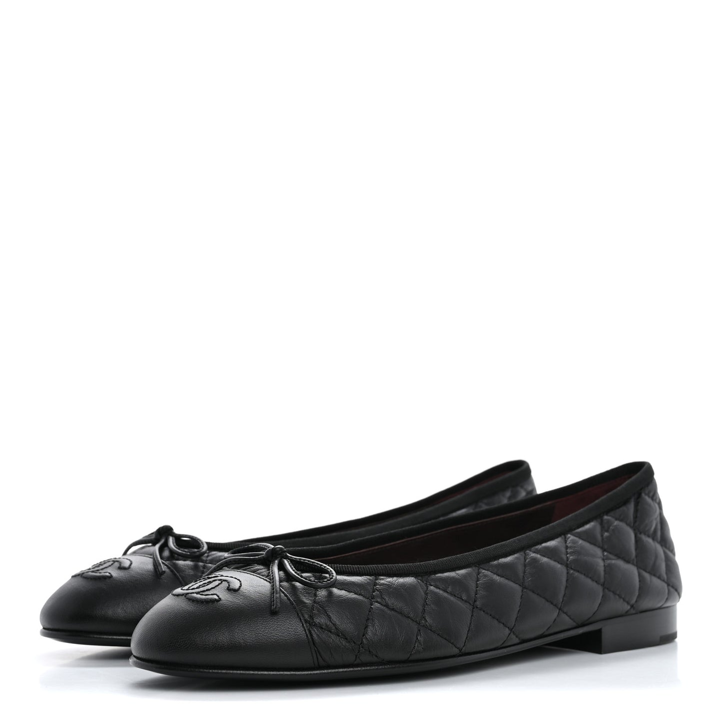 Aged Calfskin Quilted CC Cap Toe Ballerina Flats 39 Black