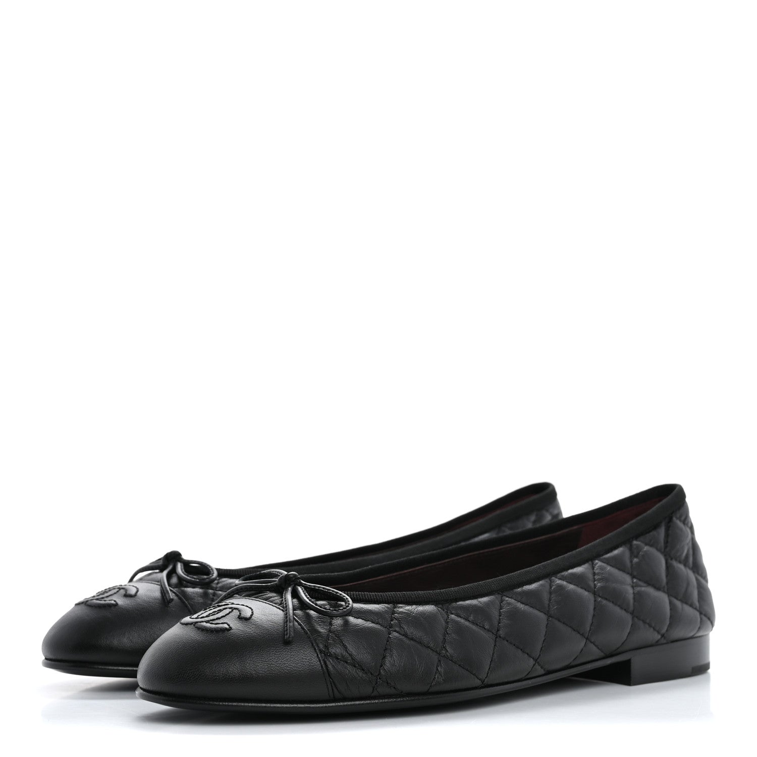 Chanel Aged Calfskin Quilted CC Cap Toe Ballerina Flats 39 Black 4 of 10