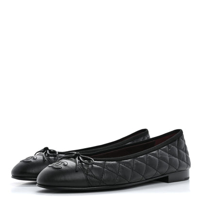 Chanel Aged Calfskin Quilted CC Cap Toe Ballerina Flats 39 Black 4 of 10