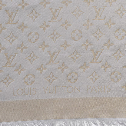 Louis Vuitton Silk Lurex Wool Monogram Shine Shawl Greige 3 of 7