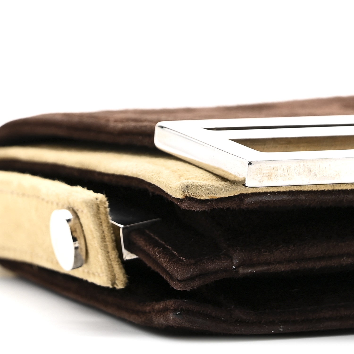 Fendi Suede Bicolor Mini Front Buckle Crossbody Bag Brown 8 of 9