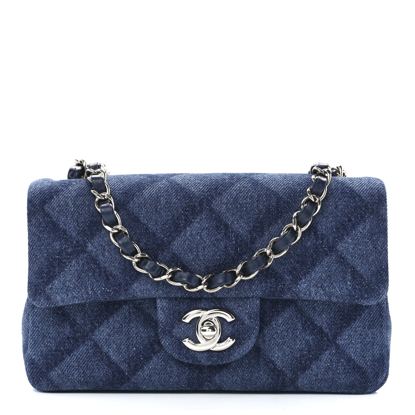 Printed Denim Quilted Mini Rectangular Flap Dark Blue