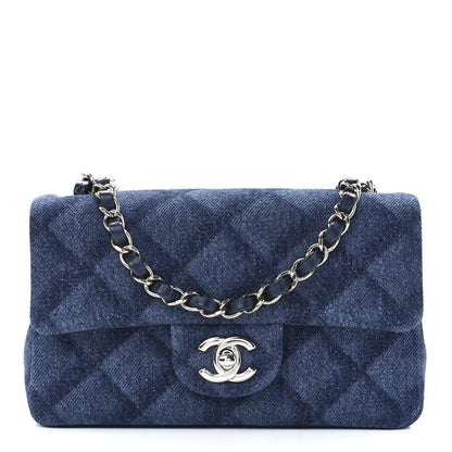 Chanel Printed Denim Quilted Mini Rectangular Flap Dark Blue 1 of 13