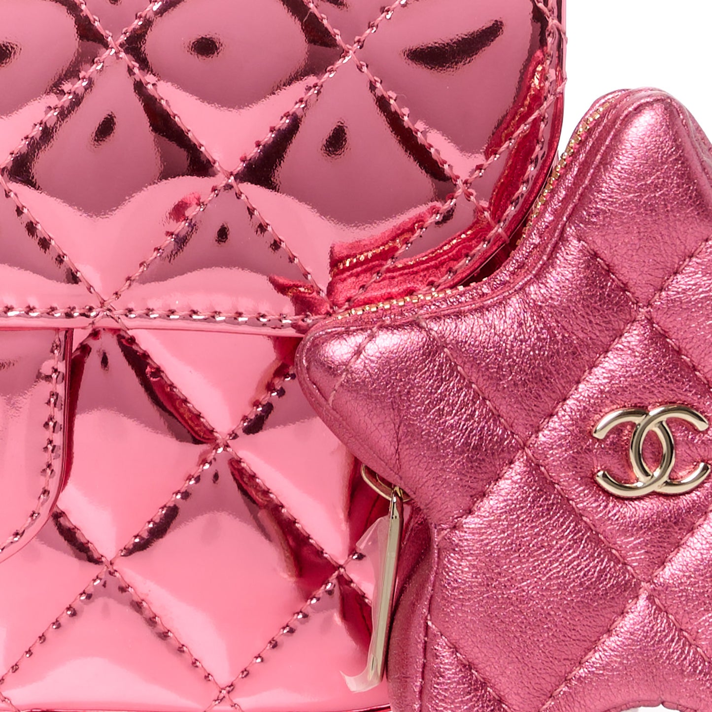 Mirror Calfskin Metallic Lambskin Quilted Hollywood Boulevard Mini Flap With Star Coin Purse Pink