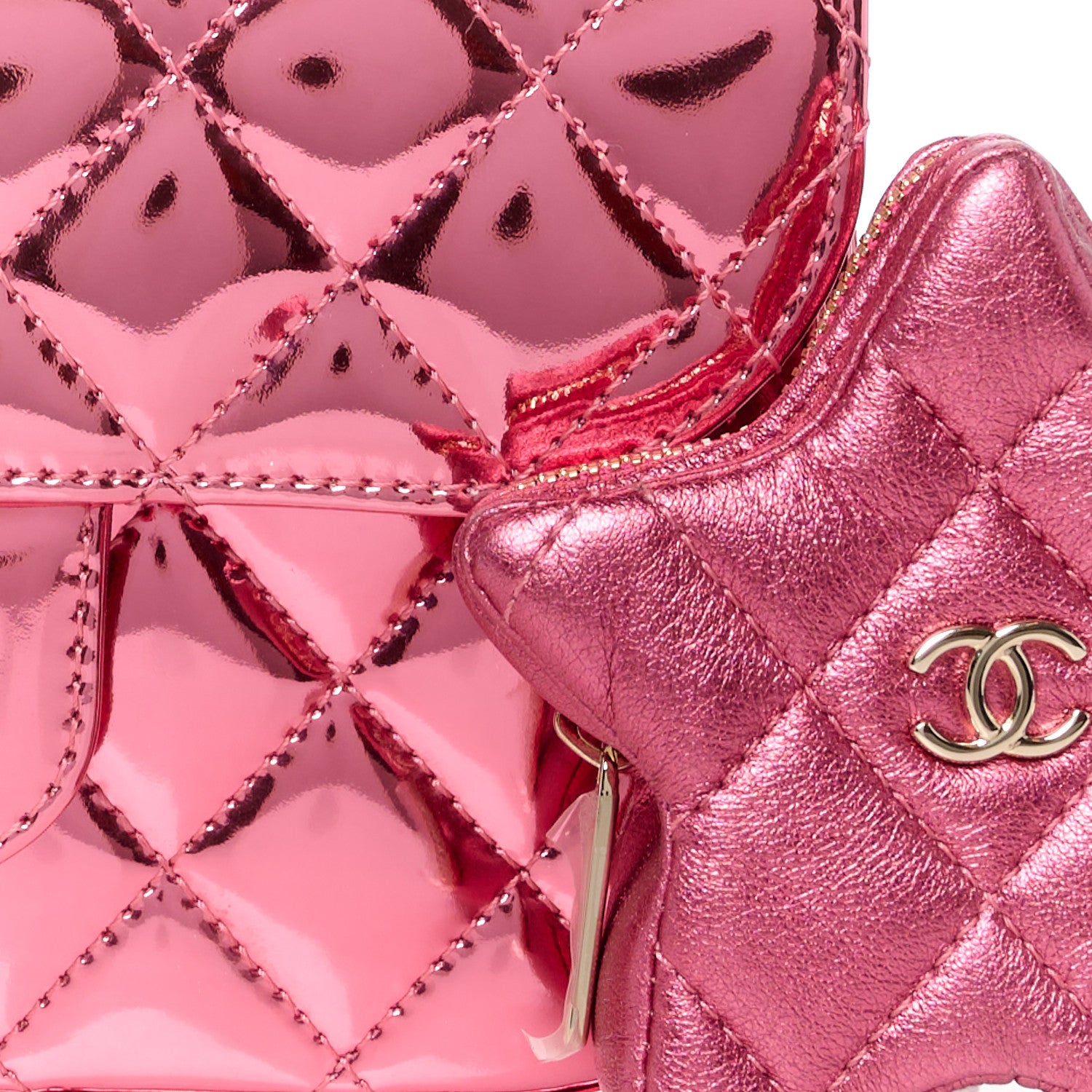 Chanel Mirror Calfskin Metallic Lambskin Quilted Hollywood Boulevard Mini Flap With Star Coin Purse Pink 10 of 12