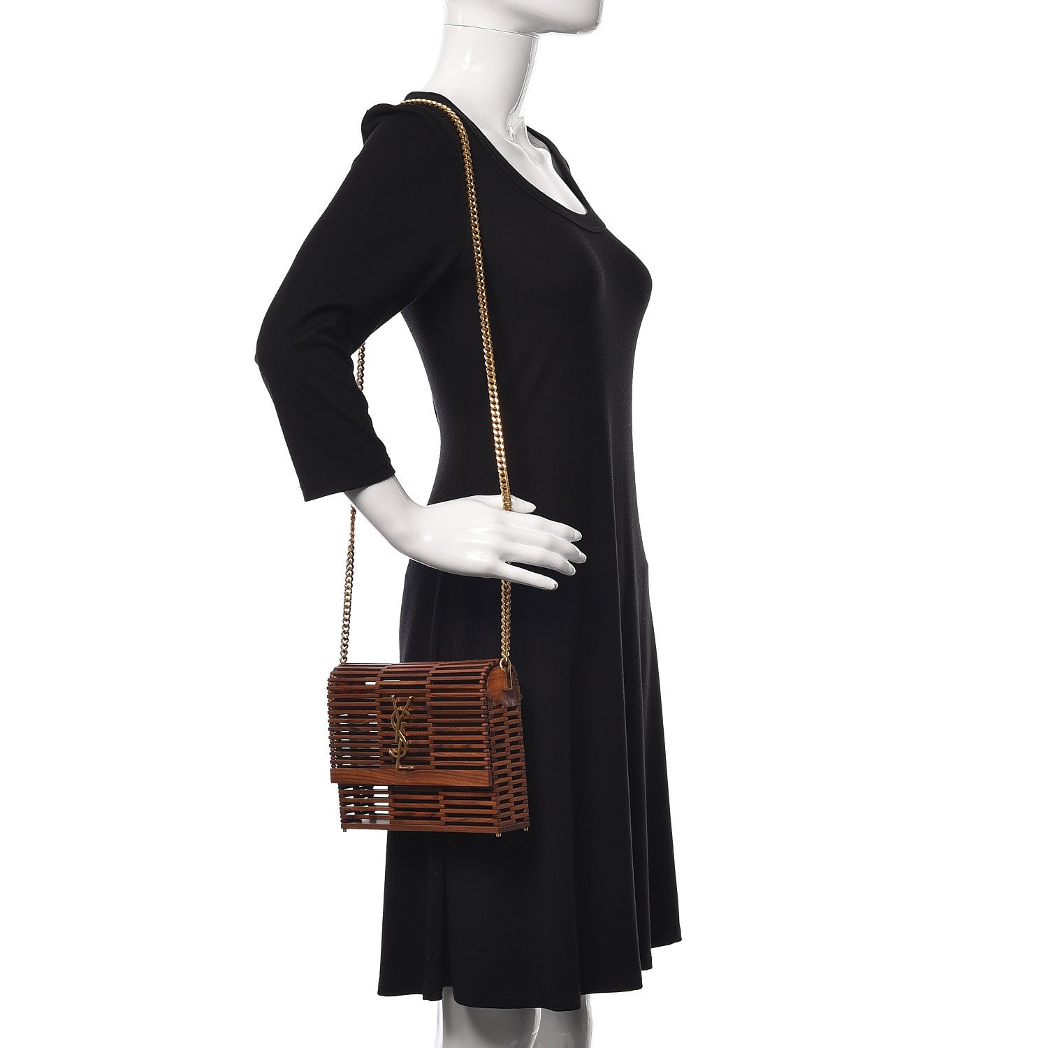 Saint Laurent Wood Small Monogram Kate Box Bag Brown 2 of 15