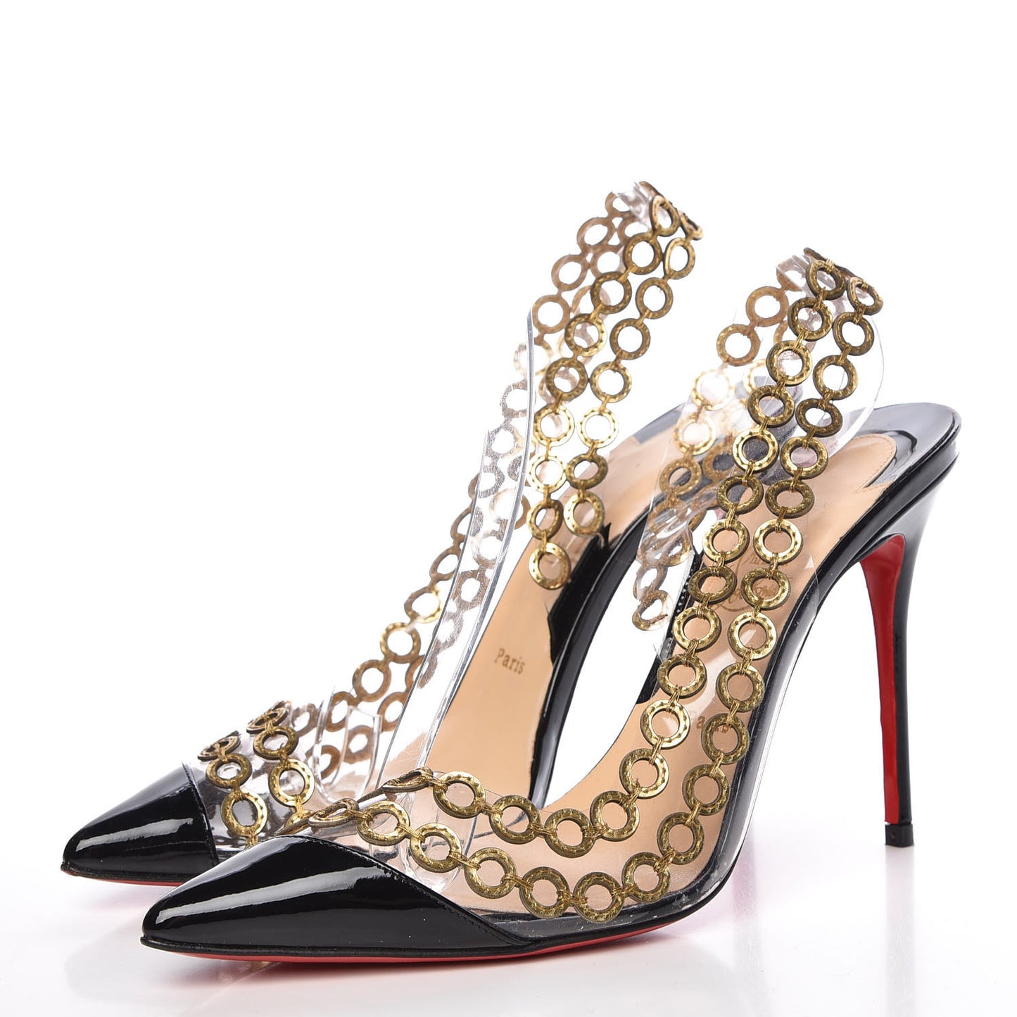 Patent PVC Malaika Half Dorsay 100 Pumps 38.5 Black Gold