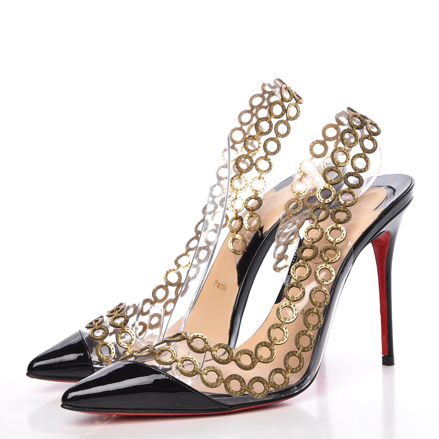Christian Louboutin Patent PVC Malaika Half Dorsay 100 Pumps 38.5 Black Gold 3 of 8
