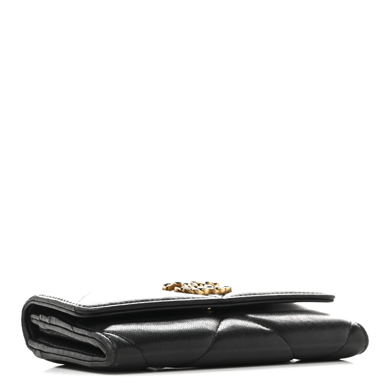 Chanel Shiny Goatskin Quilted Chanel 19 Flap Wallet Black 4 of 13
