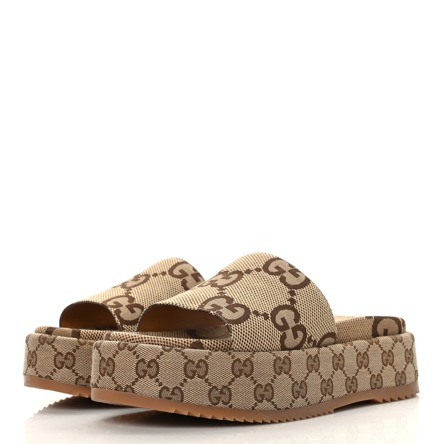 Gucci Monogram Maxi GG Angelina Platform 55mm Slide Sandals 39.5 Camel Ebony 3 of 8