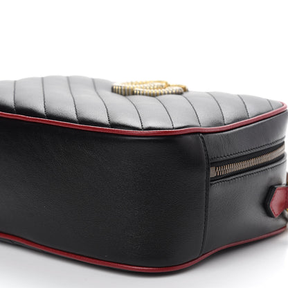 Gucci Vintage Effect Calfskin Matelasse Diagonal Small Torchon GG Marmont Bamboo Top Handle Shoulder Bag Black Romantic Cherry 9 of 9