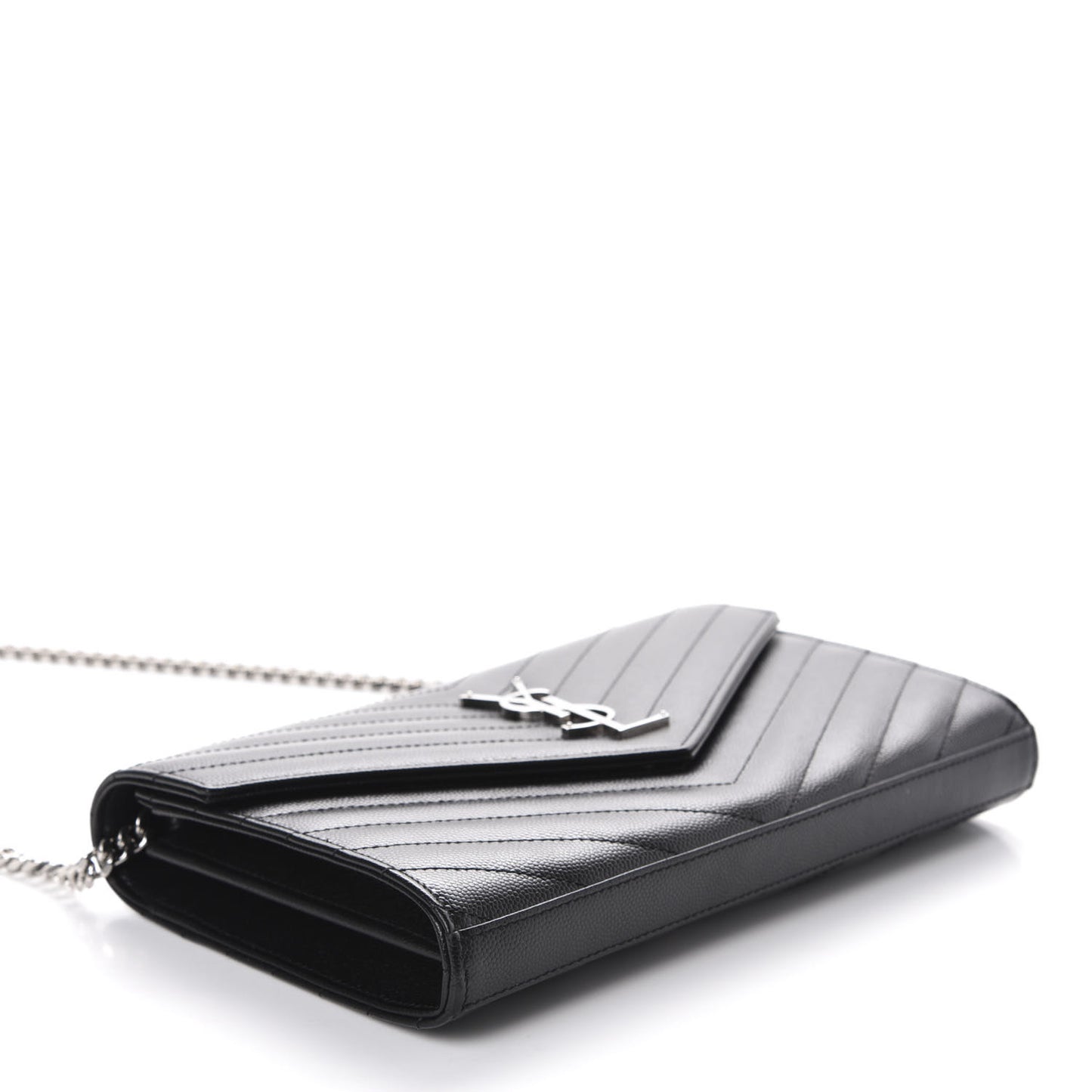 Grain De Poudre Matelasse Chevron Monogram Chain Wallet Black