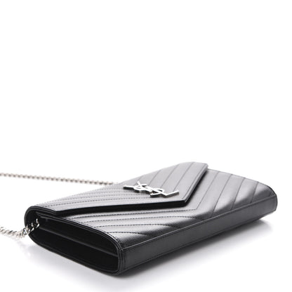 Saint Laurent Grain De Poudre Matelasse Chevron Monogram Chain Wallet Black 5 of 12