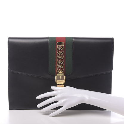 Gucci Calfskin Maxi Sylvie Clutch Black 2 of 12