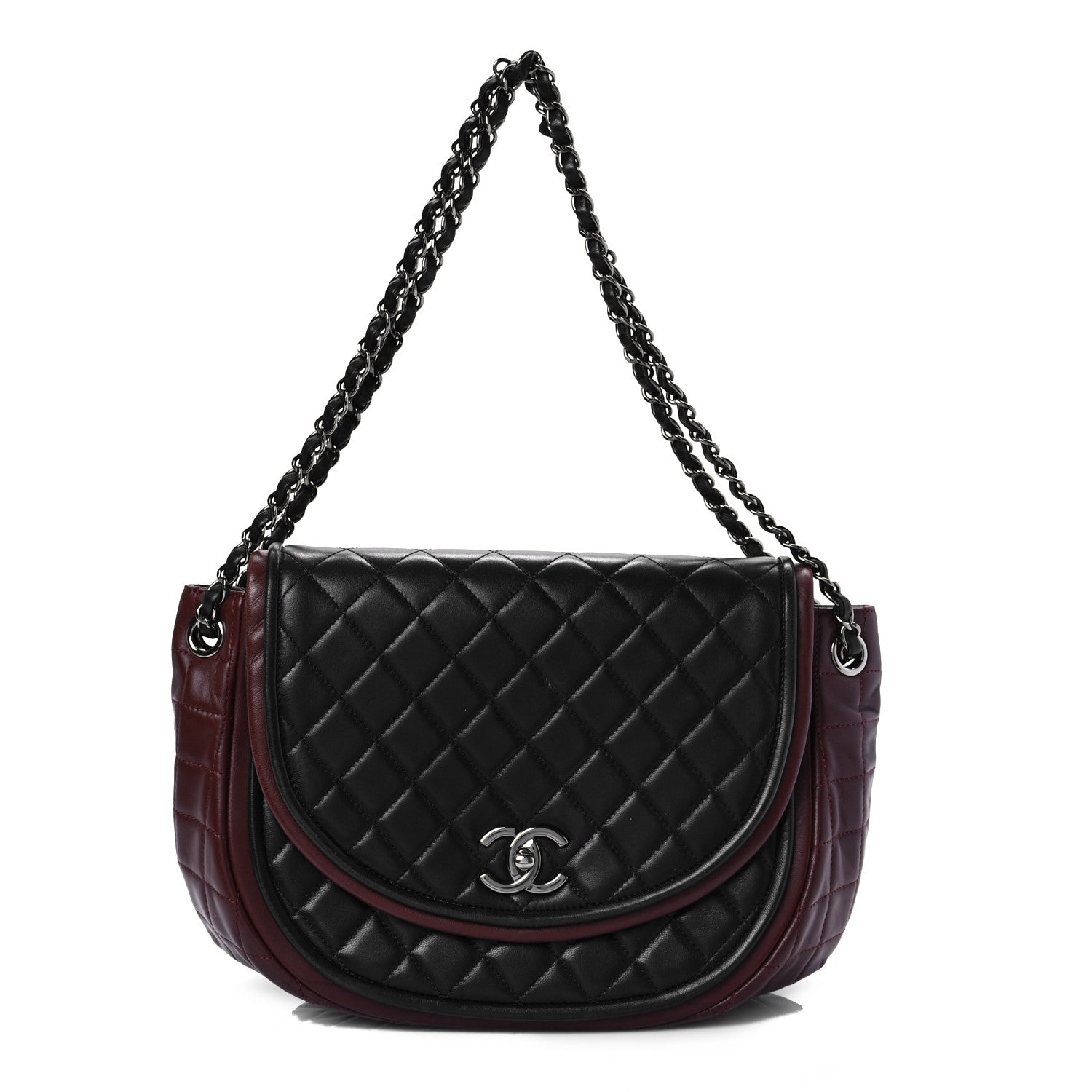 Chanel Lambskin Quilted Large Classic Twist Crescent Flap Black Burgundy 1 of 10