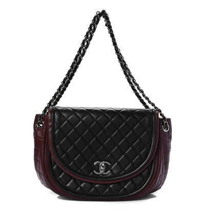 Chanel Lambskin Quilted Large Classic Twist Crescent Flap Black Burgundy 1 of 10