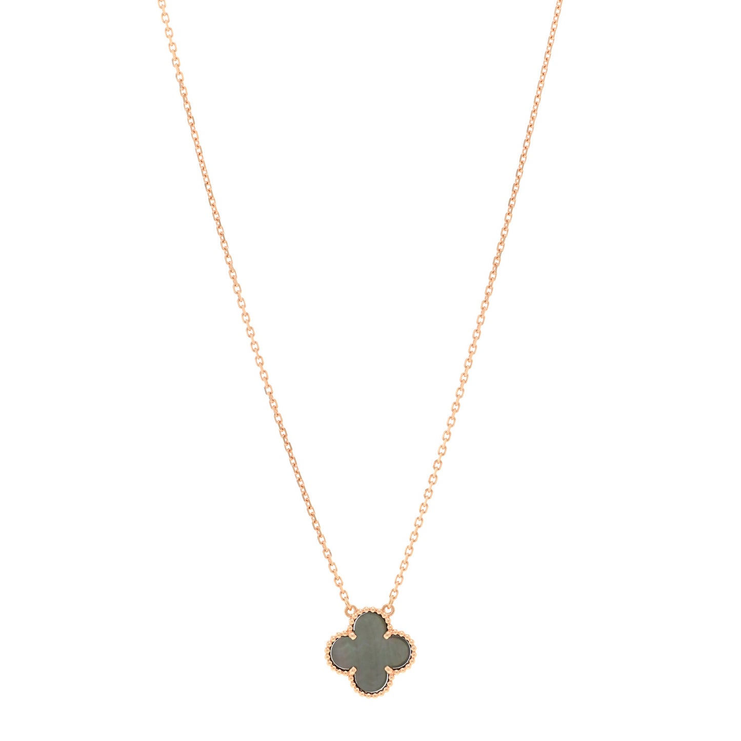 18K Rose Gold Gray Mother of Pearl Vintage Alhambra Pendant Necklace