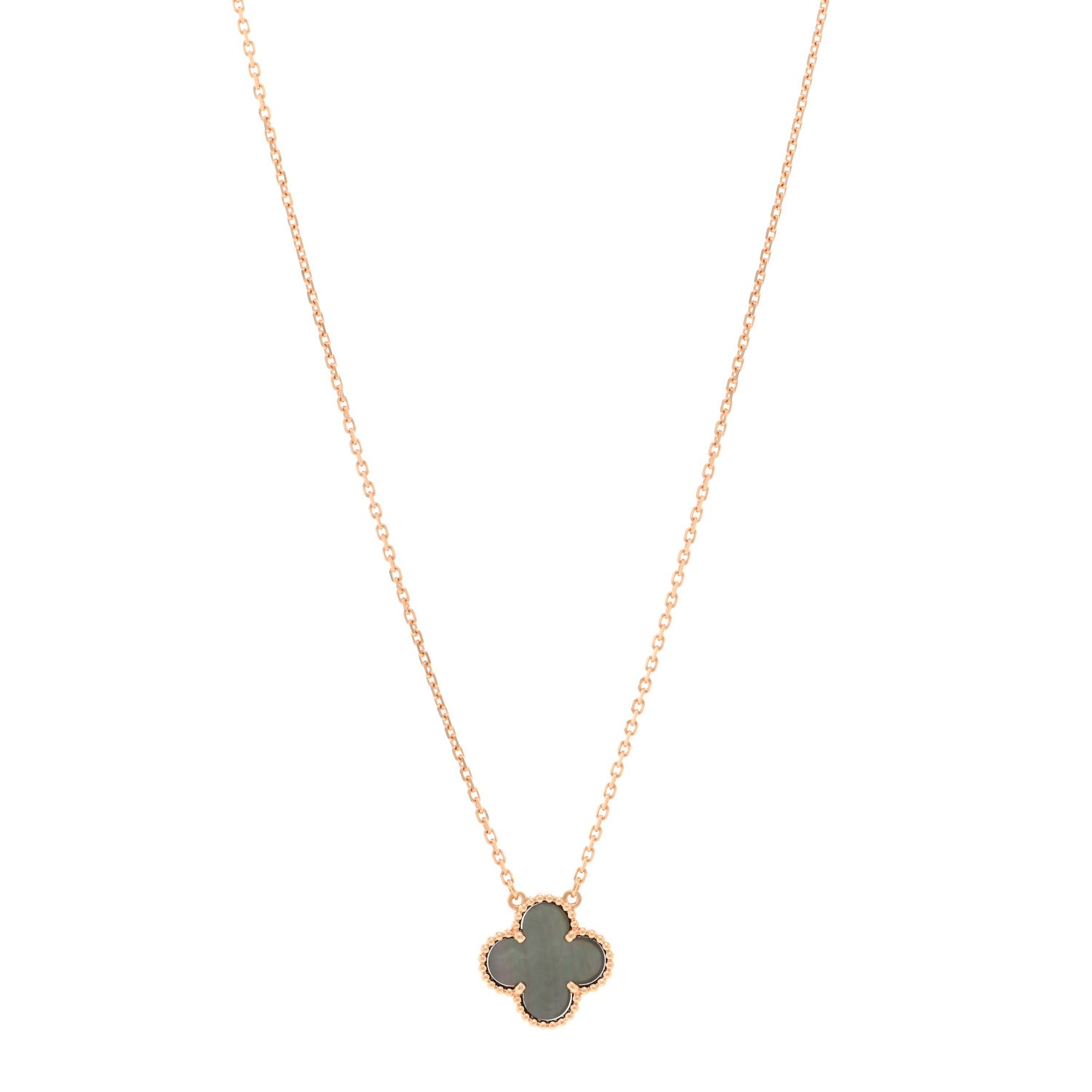 Van Cleef & Arpels 18K Rose Gold Gray Mother of Pearl Vintage Alhambra Pendant Necklace 1 of 5