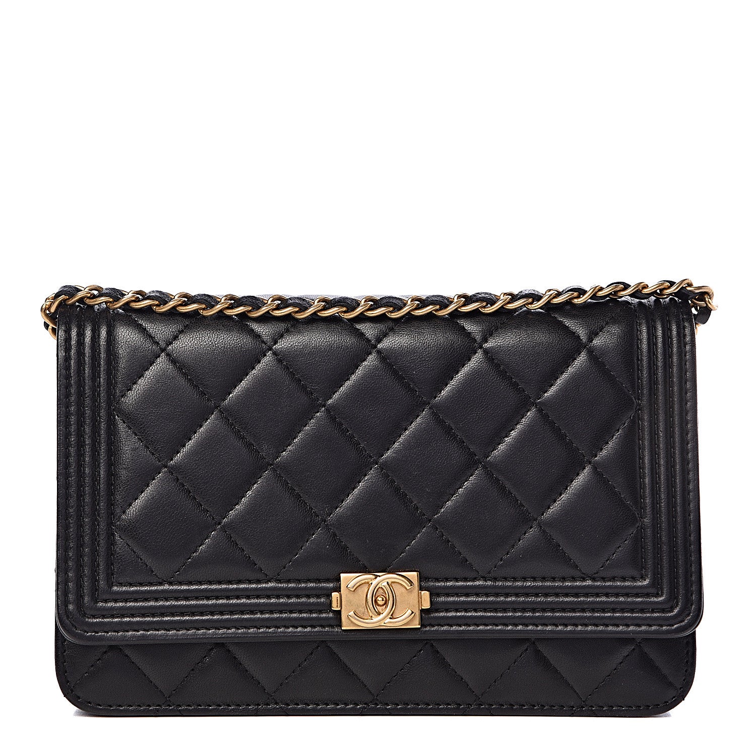 Chanel Lambskin Quilted Boy Wallet On Chain WOC Black 2 of 14
