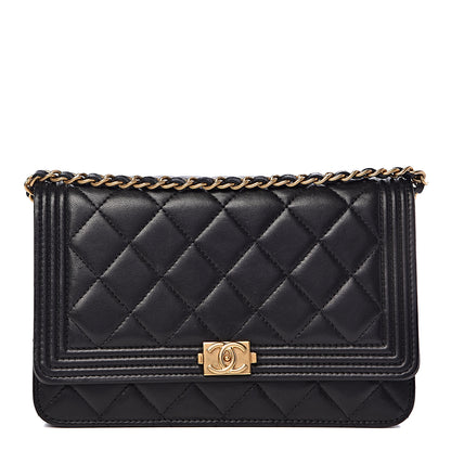 Chanel Lambskin Quilted Boy Wallet On Chain WOC Black 2 of 14