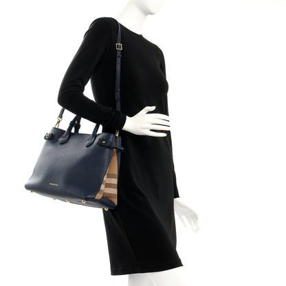 Burberry Grainy Calfskin House Check Medium Banner Tote Midnight Blue 3 of 9