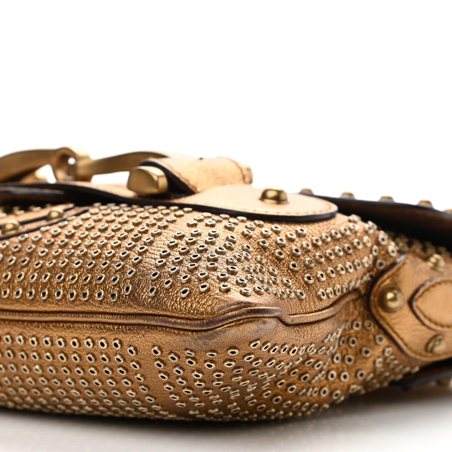 Gucci Calfskin Studded Pelham Flap Bag Gold 10 of 10